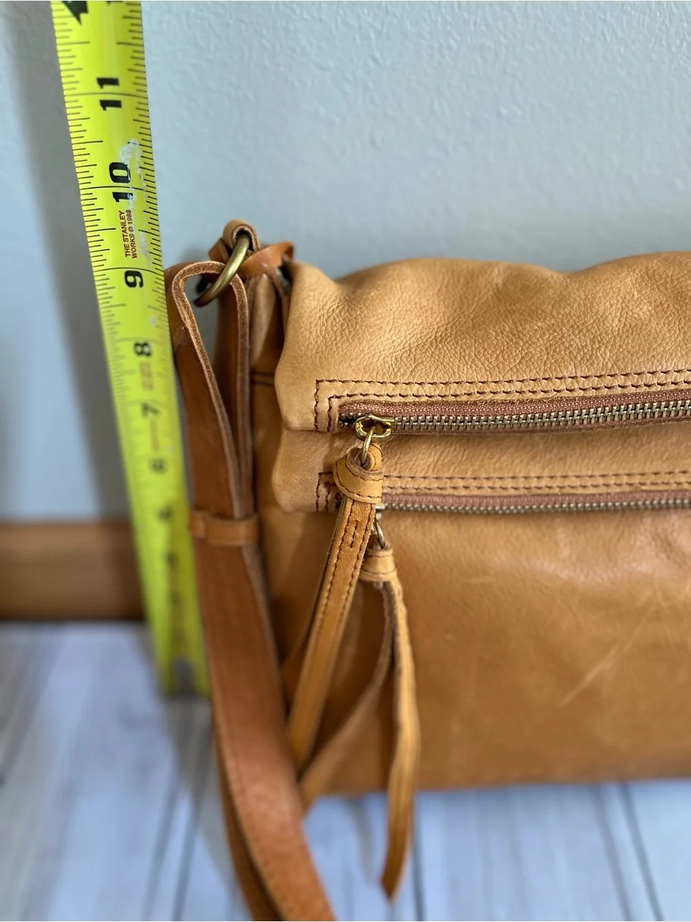 New Margot Mickey Hobo double zip crossbody shoulder leather purse bag cognac